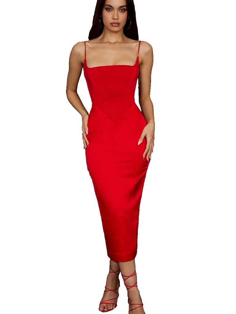 House Of Cb Anais Scarlet Satin Corset Midi Dress Women Size Xs